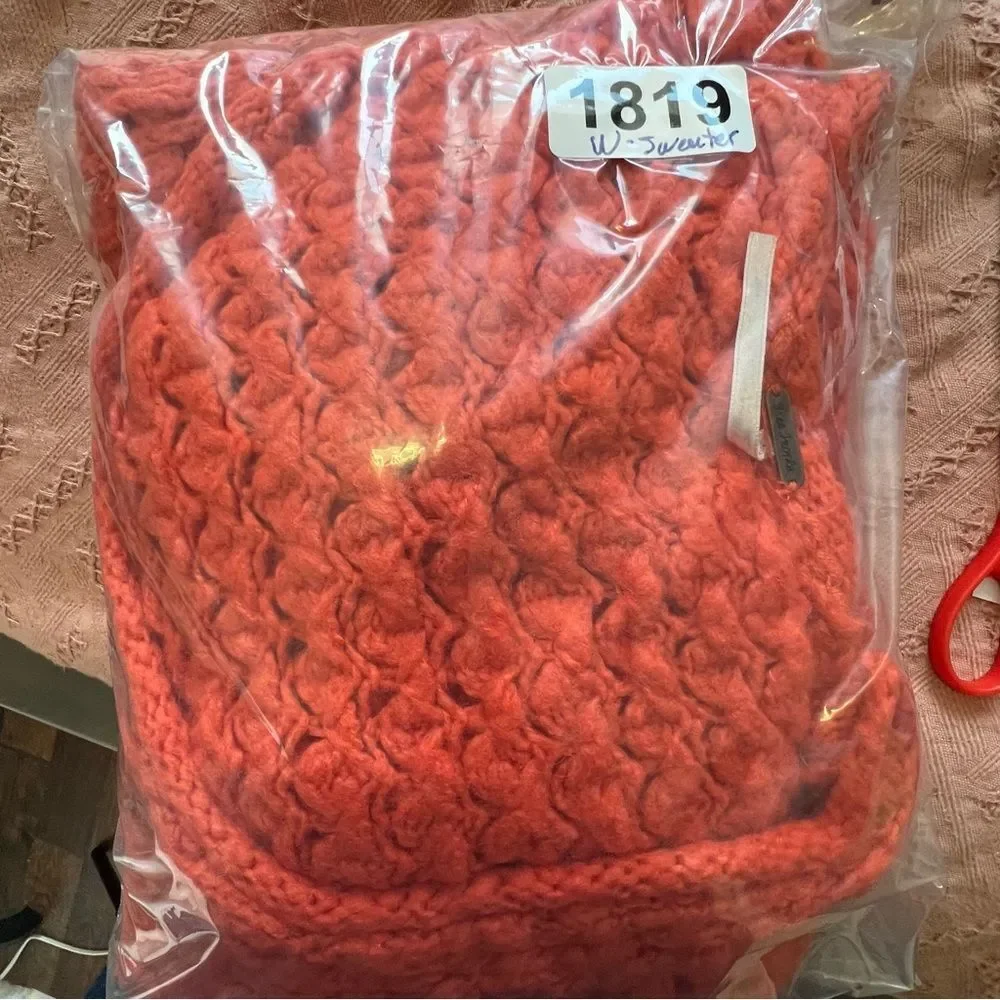 Free People Crashing Waves Pullover Knit Long Sleeve Orange Women’s Sweater Sz S